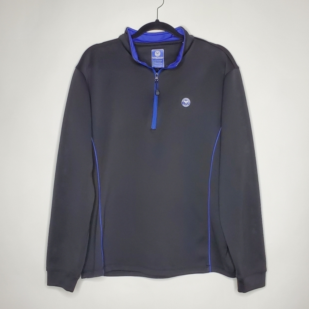 Wimbledon Performance 1/4 Zip Top Adult Size L Long Sleeve Black Pullover Tennis